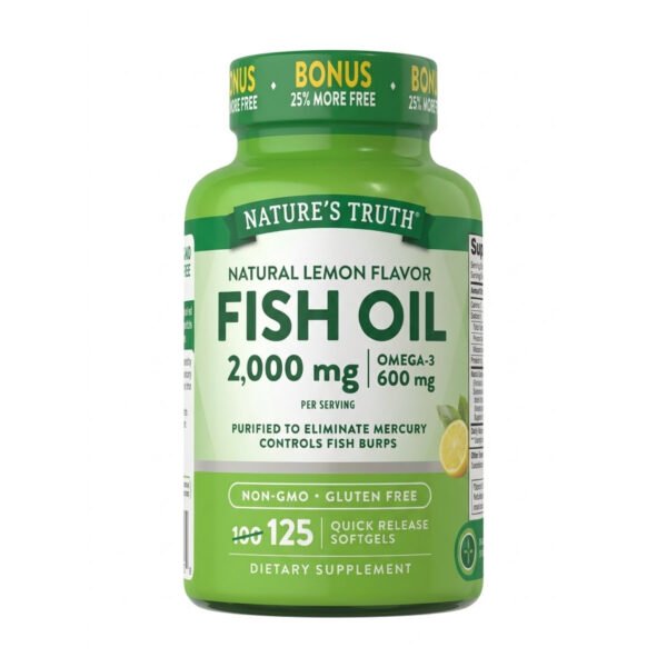 Nature's Truth Fish Oil 2,000 mg (Omega-3 600 mg) - Natural Lemon Flavor.